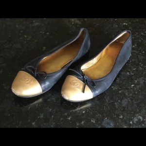 Chanel black gold ballet ballerina flats 39